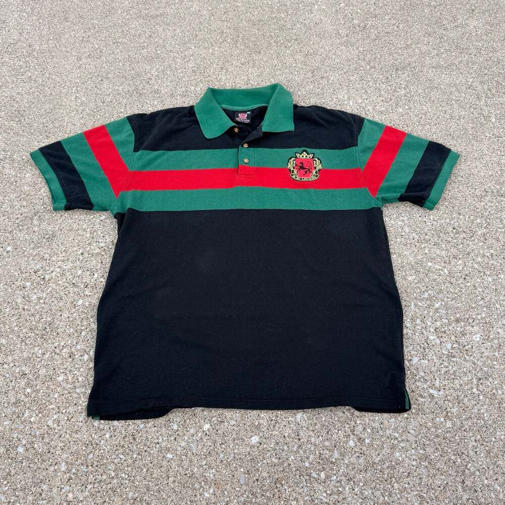 Blac Lacquer Men's Striped Polo Shirt with Embroidered Crest Logo Size 2XL
